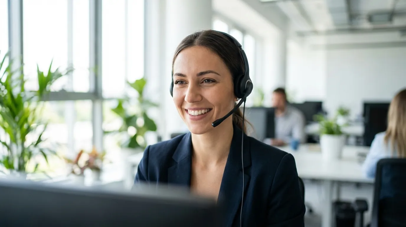 Customer support representative wearing headset assisting EcoWatt customers